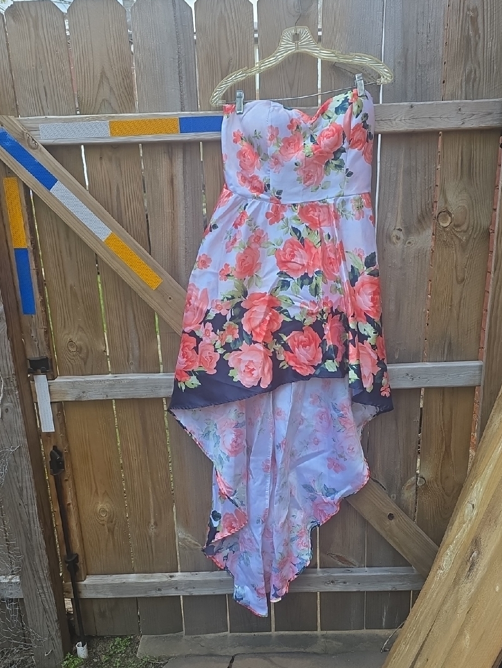 Floral High-Low Strapless Dress - Pink Rose